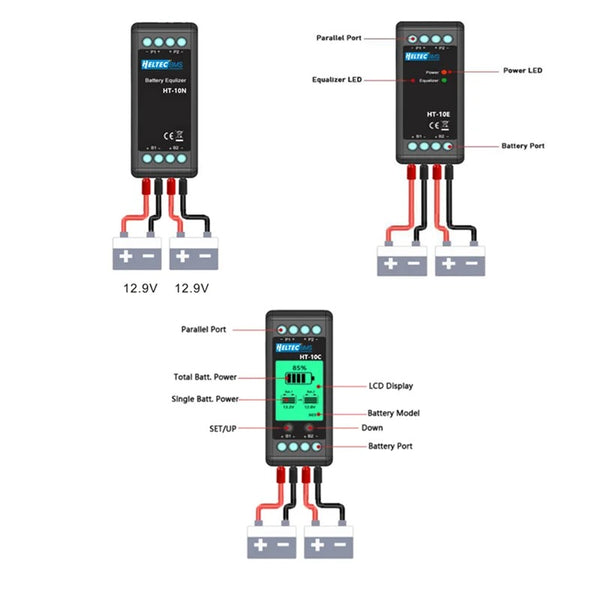 Heltec 12V Lead Acid Battery Equalizer 10A Active Balancer Lipo/Lifepo4 Connected in Parallel Series LCD Meter for 24/36/48V/96V