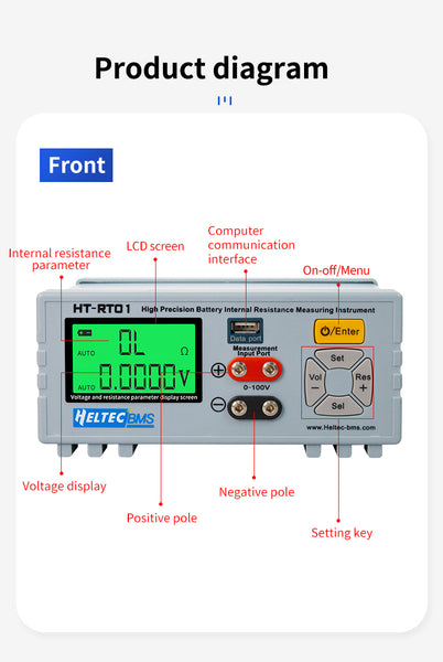 HeltecBMS High Precision Lithium Battery Pack Internal Resistance Tester Instrument /Voltage Tester for 18650/lifepo4 battery