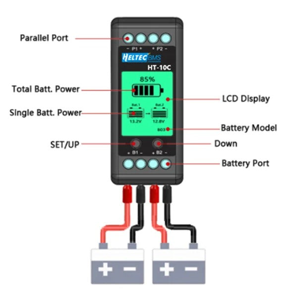 Heltec 12V Lead Acid Battery Equalizer 10A Active Balancer Lipo/Lifepo4 Connected in Parallel Series LCD Meter for 24/36/48V/96V